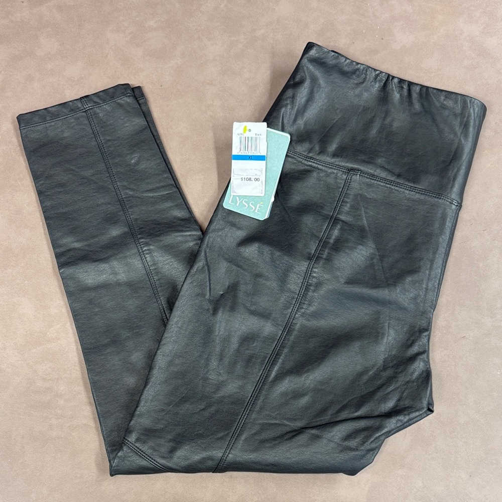 Lysse NWT Black Vegan Faux Leather Hih Waist Pull On Leggings Pants Size XL